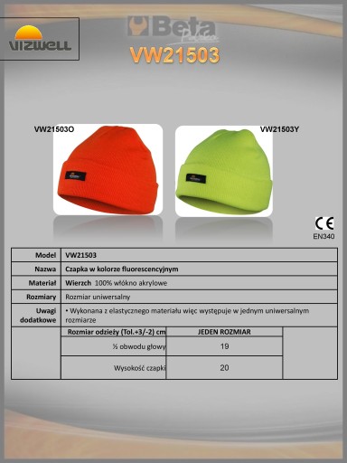 BETA VAROVNÝ KLOBÚK ORANŽOVÝ VW21503O
