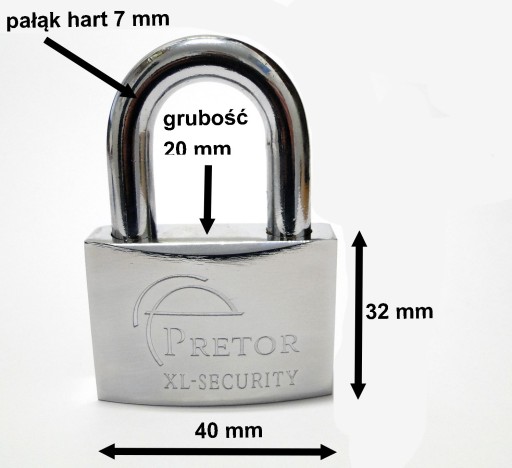 VISIACI ZÁMEK CHROMOVANÝ ŠPECIÁLNY KĽÚČ x 4 PRETOR 40mm
