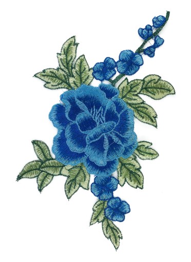 Nášivka vyšívacia aplikácia modrej ruže FLOWER 24cm
