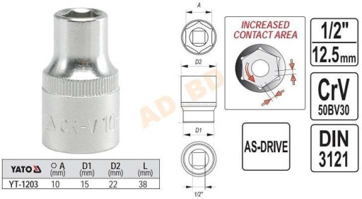 Krátky šesťhranný nástrčný 10 mm 1/2 YATO YT-1203