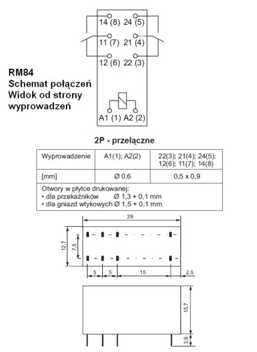 RELPOL RM84 NAPÁJACIE RELÉ 12V DC 8A 2P JQX-115F