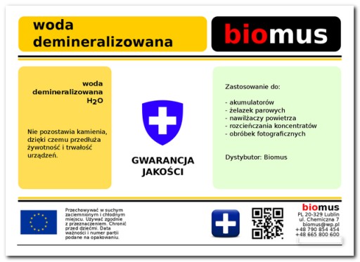 BIOMUS DEMINERALIZOVANÁ VODA, čistá, 5L kanister