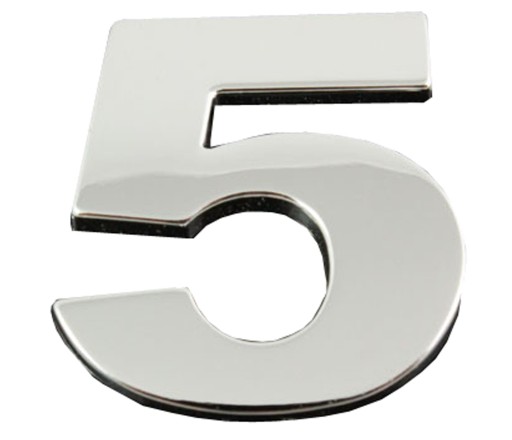 ZNAK NÁLEPKY CHROME 3D LIST PÍSMENO LIST ČÍSLO 5