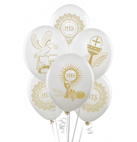 Communion Balloons Communion COMMUNION White with Gold IHS Print 25 ks.