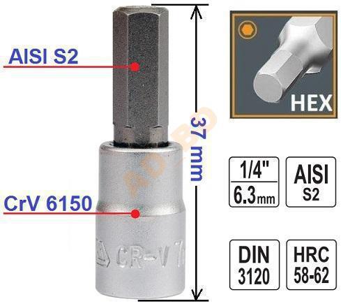 Imbusový kľúč na 1/4'' imbus 8 mm 37 mm YATO YT-04375