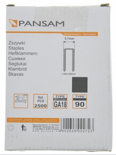 ZOŠÍVAČKY ZOŠÍVAČKY Dĺžka 20mm TYP 90 Ga18 A536121