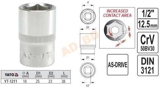 Krátky šesťhran 18 mm 1/2 YATO YT-1211