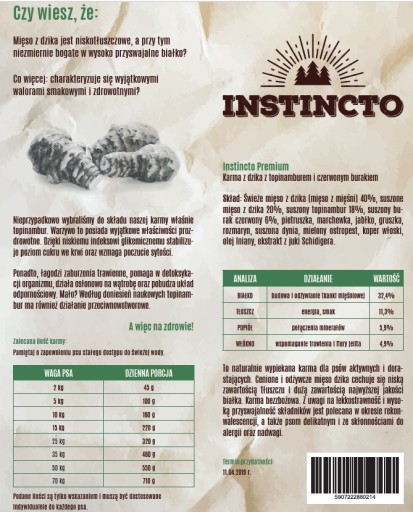 INSTINCTO Pečený diviak a topinambur 100g na vyskúšanie