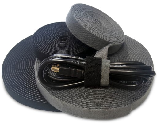Pás na suchý zips, organizér na káble, čierny, 3 m