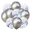 10x pochrómovaný SILVER balón s konfetami SILVER