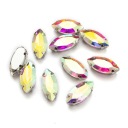 Štrasové kamienky na šitie v košíku, sklo a mosadz, konské oko 15x7mm, 10ks