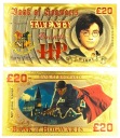 Krásna pozlátená bankovka v hodnote 20 libier Harry Potter
