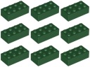 LEGO 3001 BRICK 2x4 tmavozelená (20g) 9 ks.