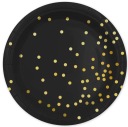 Veľké ČIERNE papierové taniere s narodeninovým grilom GOLD DOTS 23cm 6 ks