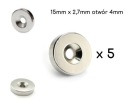 Neodymový magnet 15 x 3 mm s otvorom Strong 5 ks