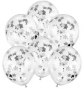 VEĽKÉ TRANSPARENTNÉ BALÓNY KONFETTI SILVER STARS