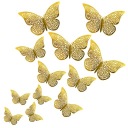 Nálepky na stenu 3D Gold Openwork Butterflies 12 ks.