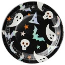 Halloweenske duchové papierové taniere čierne 18cm 6ks