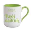 Hrnček na kávu 330 ml, zelené ucho a stred s ľubovoľnou grafikou, logom, textom