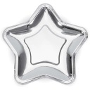 Papierové taniere STAR, strieborné, chrómové, 6 ks