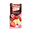 Biela čokoláda s jahodami, bez pridaného cukru, 75g TORRAS