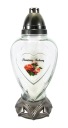 Sklenená srdcová sviečka s nápisom We love - Spomíname, veľký lampáš, 31 cm