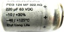 RIFA axiálny elektrolyt 220uF 63V DC 30% 1ks.