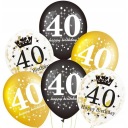 Narodeninové balóny 40 HAPPY BIRTHDAY zlato čierne s dekoráciou KONFETTI HEL 6