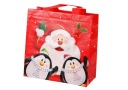 Červená darčeková taška Santa a Penguins 22 cm x 22 cm x 11 cm