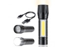 MEGA VÝKONNÉ TAKTICKÉ SVETLO XPE COB ZOOM SOS LED PUZDRO USB ČIERNY HLINÍK