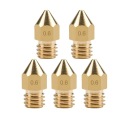 5 x mosadzná tryska MK8 0,6 mm 1,75 mm M6 Creality Ender 3 Pro V2 Set