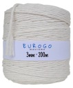 Točená bavlnená šnúra Macrame, prírodná, 200 m, 3 mm
