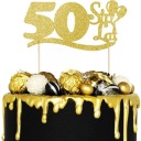 Narodeninový topper 50 HAPPY BIRTHDAY ozdoba na tortu balóniky piker GOLD Glitter