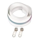 Páska na zips 5mm vlasec, biela dúhová špirála + 2 posuvníky dúhová páska