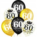 Narodeninové balóny 60 HAPPY BIRTHDAY so zlato-čiernymi konfetami dekorácie HEL 6