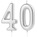 NARODENINOVÉ SVIEČKY NA TORTU 40 40 ČÍSEL DLHÉ STRIEBRO
