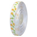 Stuha grogrén, biela, potlač ANANÁS, 15 mm, ozdobná stuha, 3 metre, darček