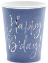 HOLOGRAPHIC Happy Birthday Cups, NÁMORNÍCKA MODRÁ, na NARODENINY, 6 KS