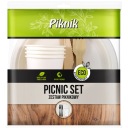 PIKNIK PIKNIKOVÁ SADA 4X4 NOŽE HRNKY TANIERE VIDLIČKY ECO NA GRIL GRIL