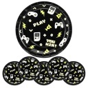 Narodeninové papierové taniere, hráčske narodeniny, čierne gamepady, 23 cm, 6 kusov