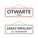Nápis OTVORENÉ, ČOSKORO VRÁMEM, TEL. Váš projekt