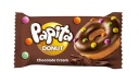 Donut s čokoládovou náplňou, sušienka v kakaovej poleve s kvapkami Papita