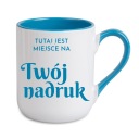 Hrnček na kávu 330 ml, modré ucho a stred, s ľubovoľnou grafikou, logom, textom