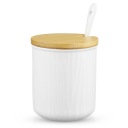 PORCELÁNOVÁ MISKA NA CUKOR S BAMBUSOVÝM viečkom A LYŽIČKOU NÁDOBOU NA CUKOR