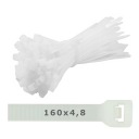 Plastové sťahovacie pásky, biele, 160x4,8 - 100 ks.