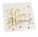 Papierové obrúsky s potlačou Happy Birthday k narodeninám, biele zlato, 10 ks