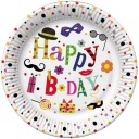 Farebné papierové taniere Happy Birthday Birthday Party 18cm 8ks.