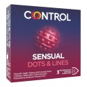 Kondómy CONTROL SENSUAL DOTS LINES, rebrované s výstupkami, 3 ks.
