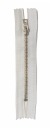 Tenký pevný kovový zips, biely, 14 cm