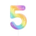 Tortová sviečka číslo 5 Five Rainbow Five s GLITROM